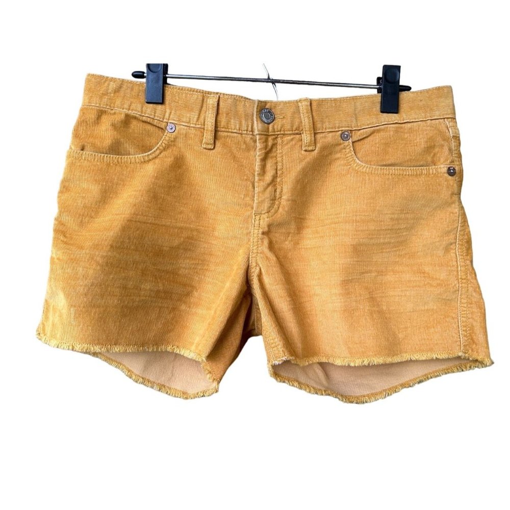 Gap Stretch Corduroy Mustard Yellow cutoff Shorts Raw Fringe Hem‎ Sz 8